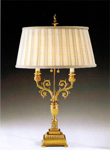 Antiqued Brass two light Table Lamp with Oval Lampshade