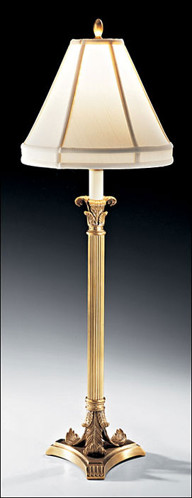 One light antiqued brass table lamp with round lampshade