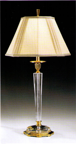 Solid crystal lamp with antiqued brass trim and lampshade