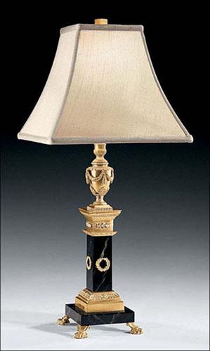 Antiqued brass lamp with hand painted faux marble and lampshade
