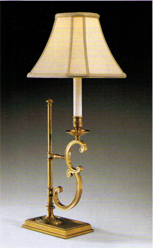 Antiqued brass S base and octagonal lampshade