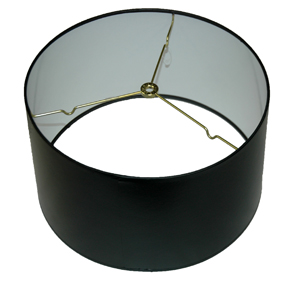 Black Parchment Shallow Drum Lampshade with White Plastic Lining