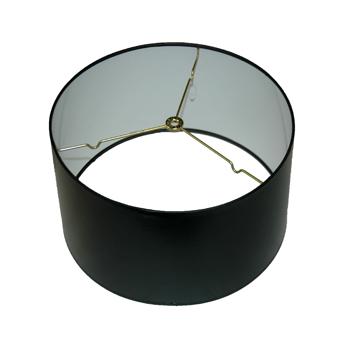 Black Parchment Shallow Drum Lampshade with White Hardback Lining